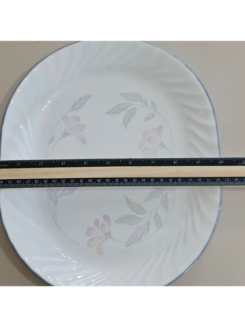 Corelle Pink Trio Platter 12" white blue band floral oval swirl on border - Picture 6 of 9